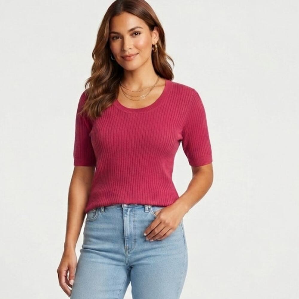 White Stag Magenta Short Sleeve Sweater Fall Winter Cozy Plus Size 2X